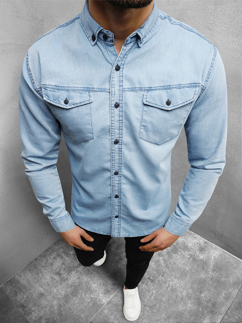 Vīriešu džinsu krekls gaiši debesu zila OZONEE O/K1263