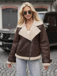 Sieviešu ādas jaka šokolāde OZONEE JS/61M8501/158Z