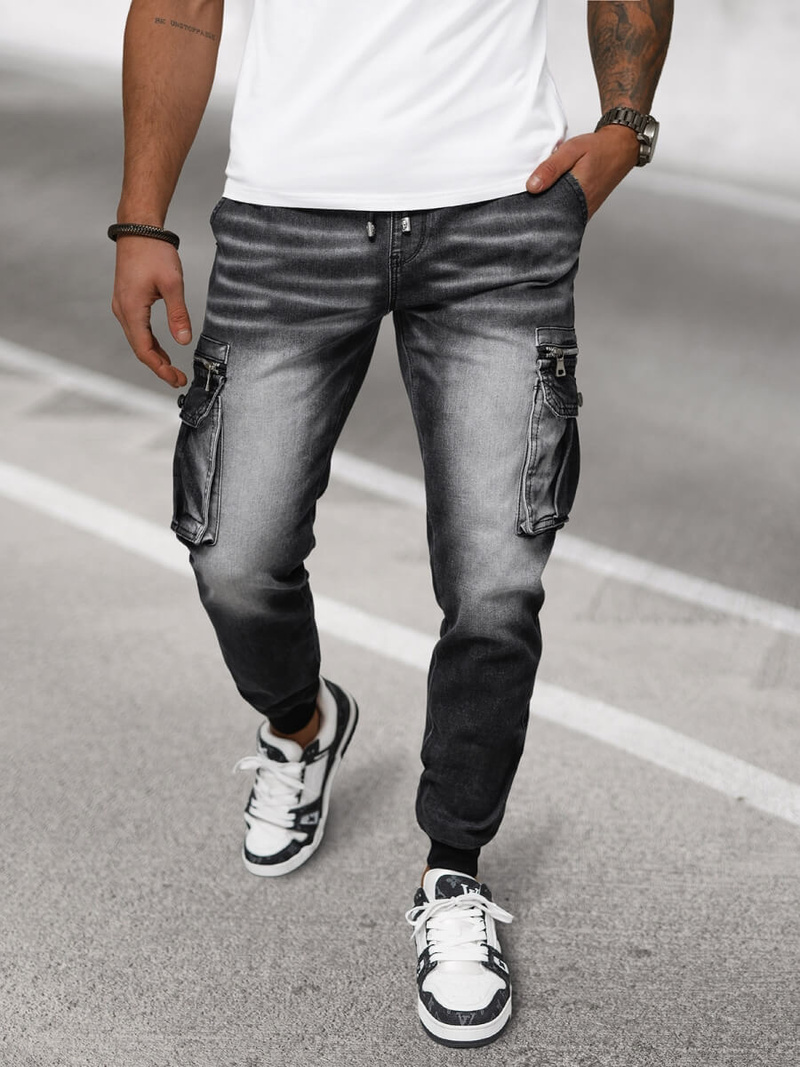 Vīriešu džinsi jogger melni OZONEE NB/MP0108N