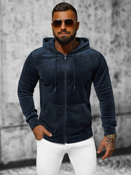 Vīriešu velūra džemperis ar kapuci tumši zila OZONEE JS/8B1168/25