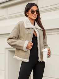 Sieviešu ādas jaka smilšu OZONEE JS/11Z8178