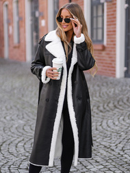 Sieviešu ādas mētelis melna OZONEE JS/11Z8253