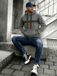 Vīriešu džemperis ar kapuci grafīta OZONEE JS/8B1735/5Z