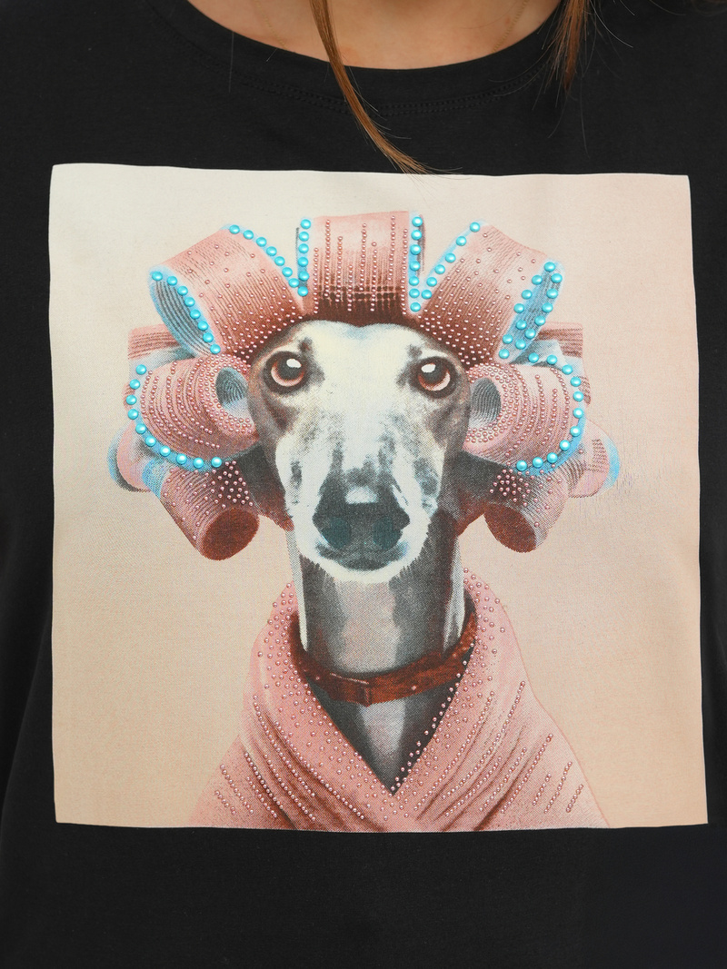 Sieviešu t-krekls melni-sārts OZONEE JS/YJ77726