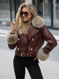 Sieviešu ādas jaka bordosarkans OZONEE JS/61M8512/6