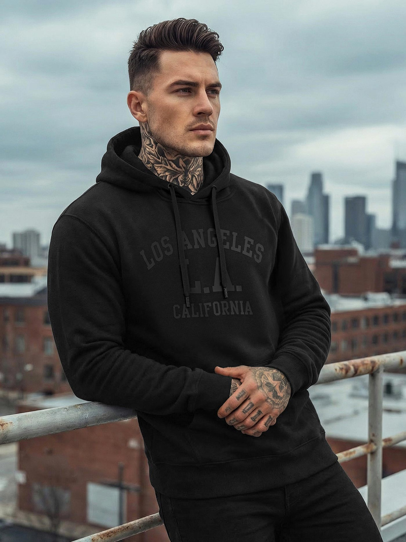 Vīriešu džemperis ar kapuci melna OZONEE JS/8B1972/3