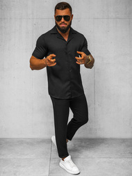 Vīriešu krekls ar īsām piedurknēm melns OZONEE O/Y971T