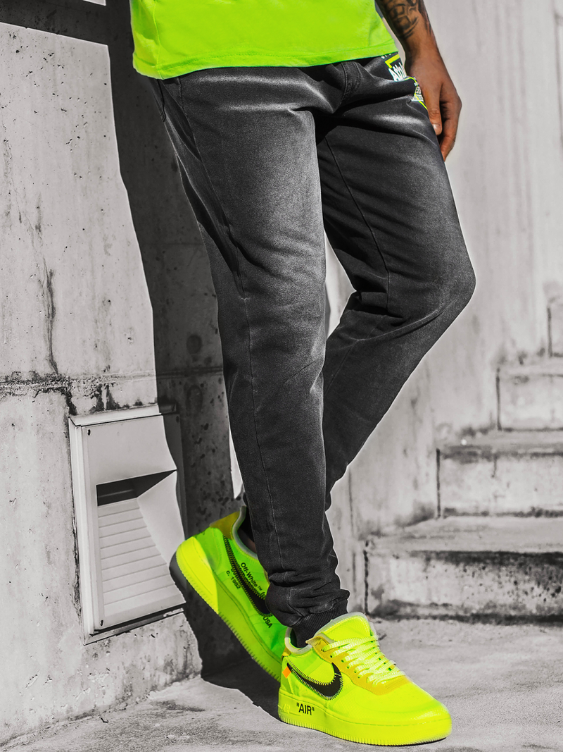 Vīriešu jogger bikses melnas-zaļas OZONEE JS/KK1105