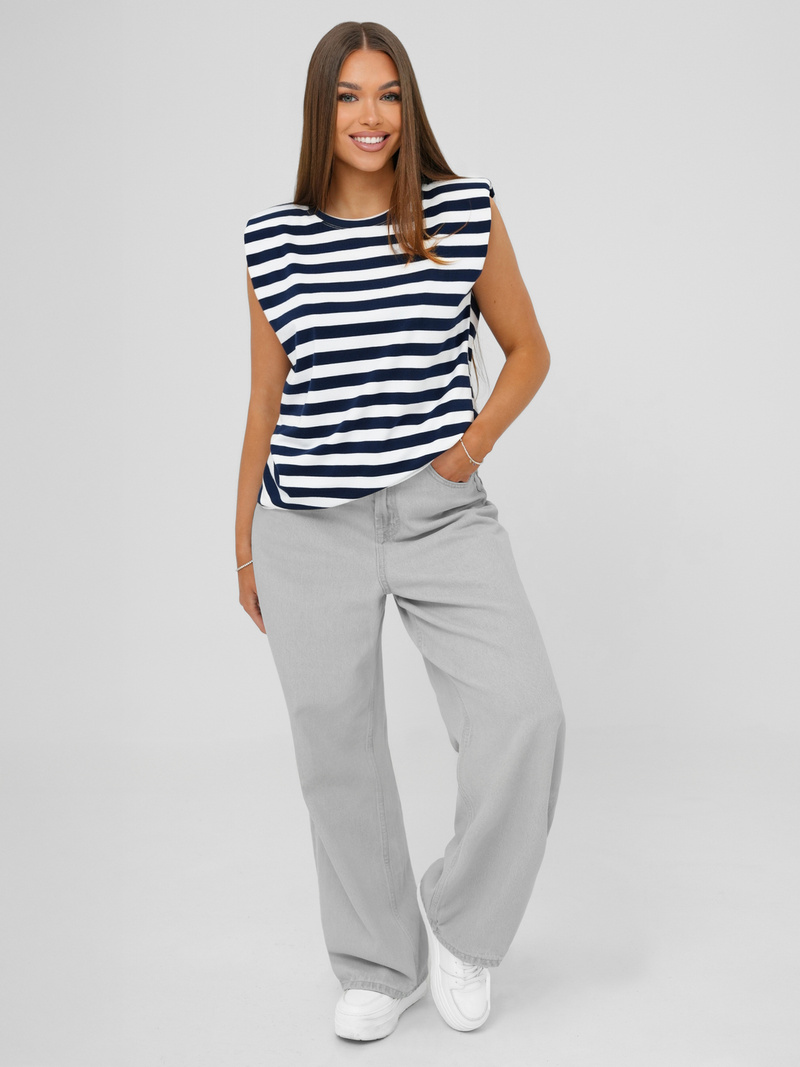 Sieviešu t-krekls balti-tumši zila OZONEE JS/R61670