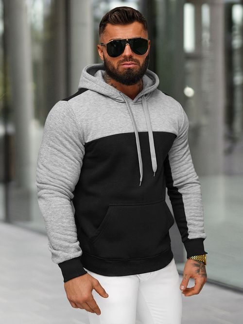 Vīriešu džemperis ar kapuci melna OZONEE JS/8B1307/3