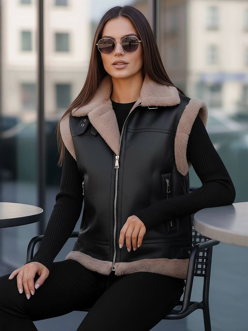 Sieviešu ādas veste melna OZONEE JS/61M8503/392Z