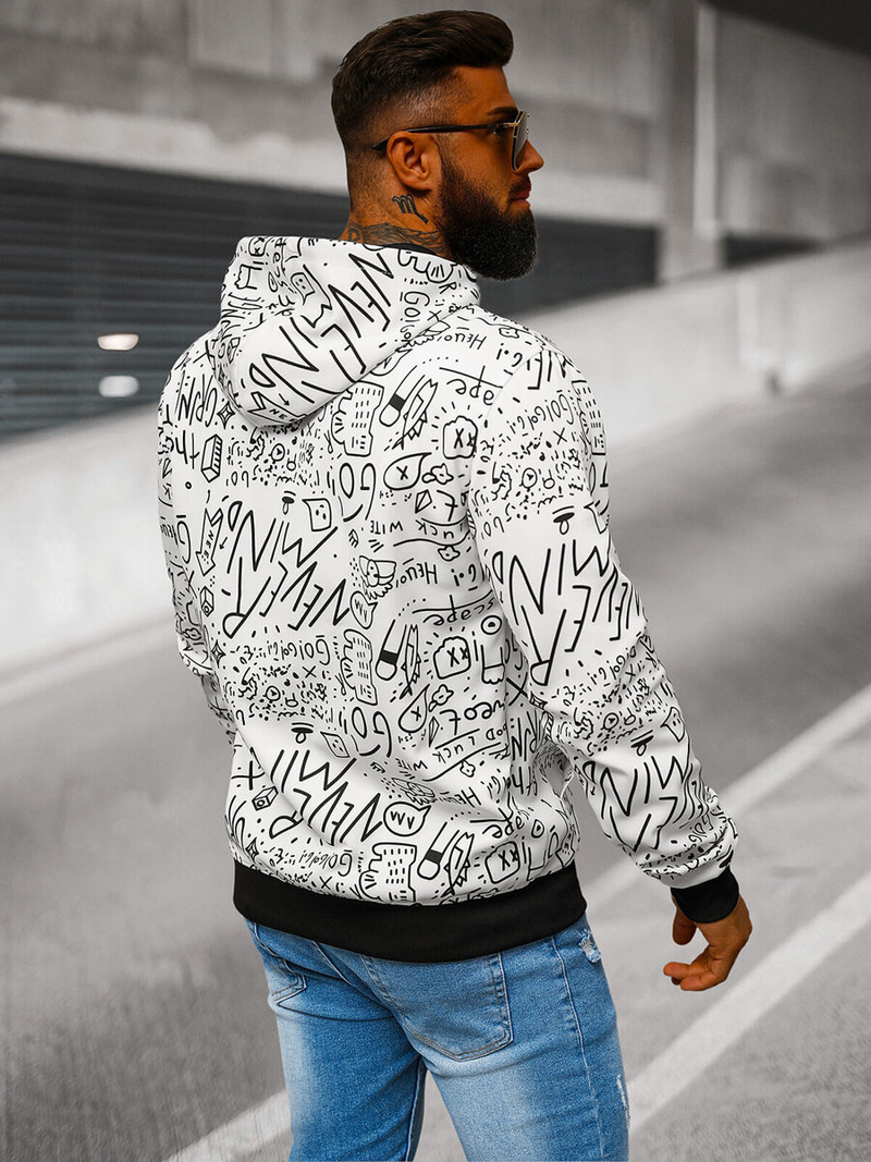 Vīriešu džemperis ar kapuci balta OZONEE JS/8B1182/1