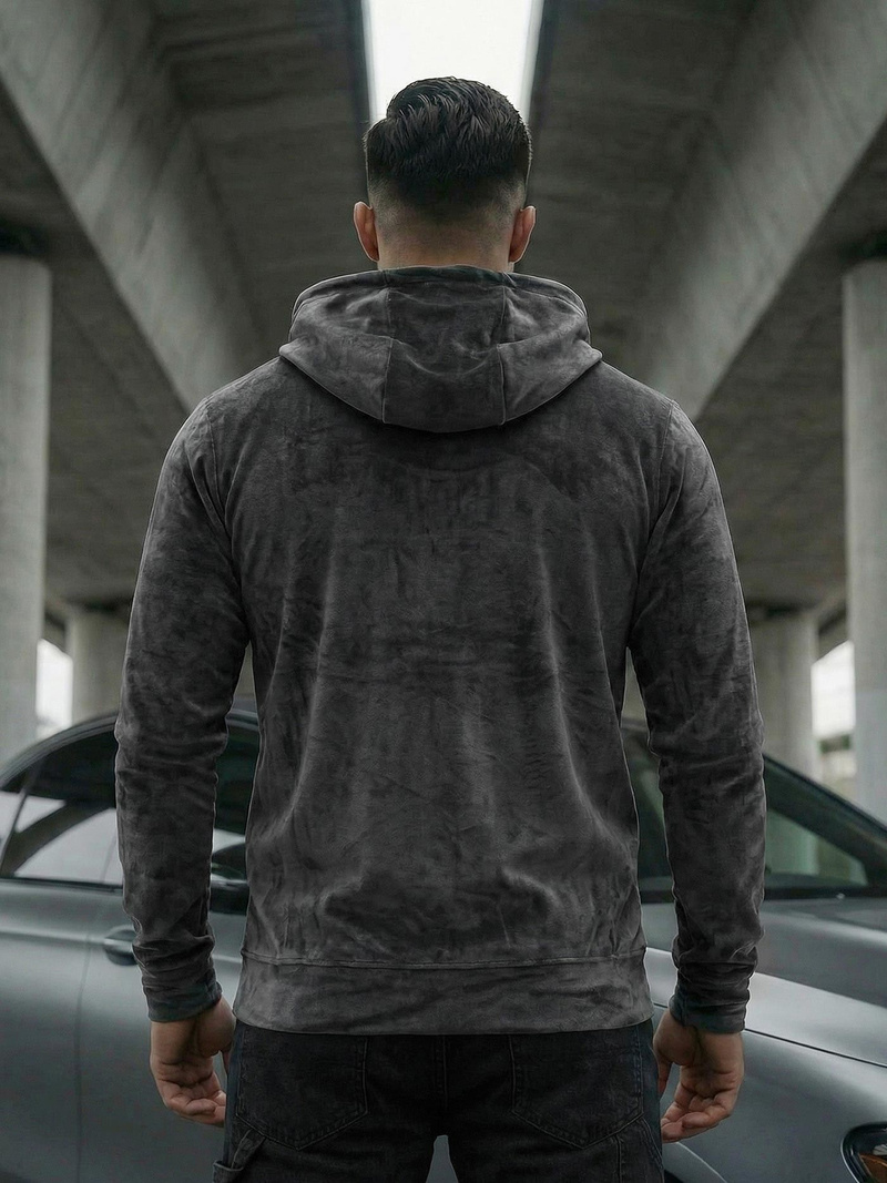 Vīriešu velūra džemperis ar kapuci grafīta OZONEE JS/8B1168/6Z