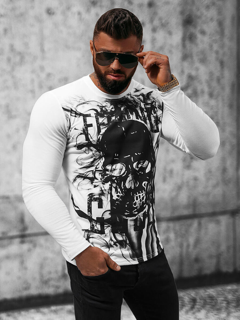 Vīriešu t-krekls ar garām piedurknēm balts OZONEE O/B257