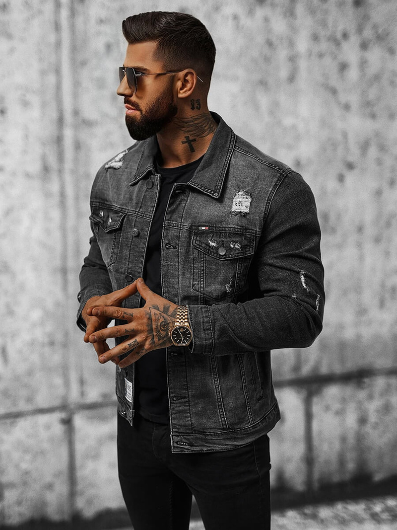 Vīriešu džinsu jaka melna OZONEE NB/MJ515N