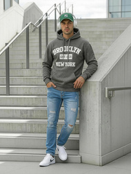 Vīriešu džemperis ar kapuci grafīta OZONEE JS/8B1767/5Z