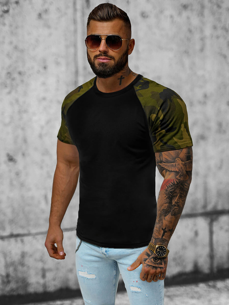 Vīriešu T-krekls melns-kamuflāžas OZONEE JS/8T82/5Z