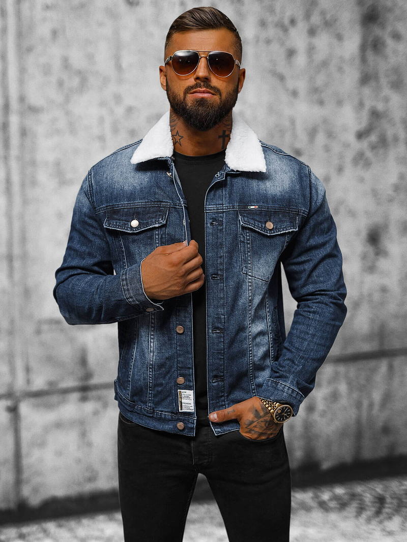 Vīriešu džinsu jaka šerpa zila OZONEE NB/MJ516BSZ