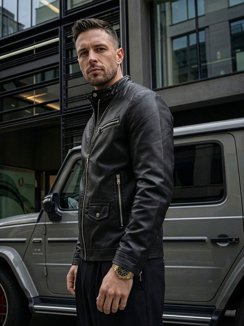 Vīriešu ādas virsjaka melna OZONEE JS/11Z8021