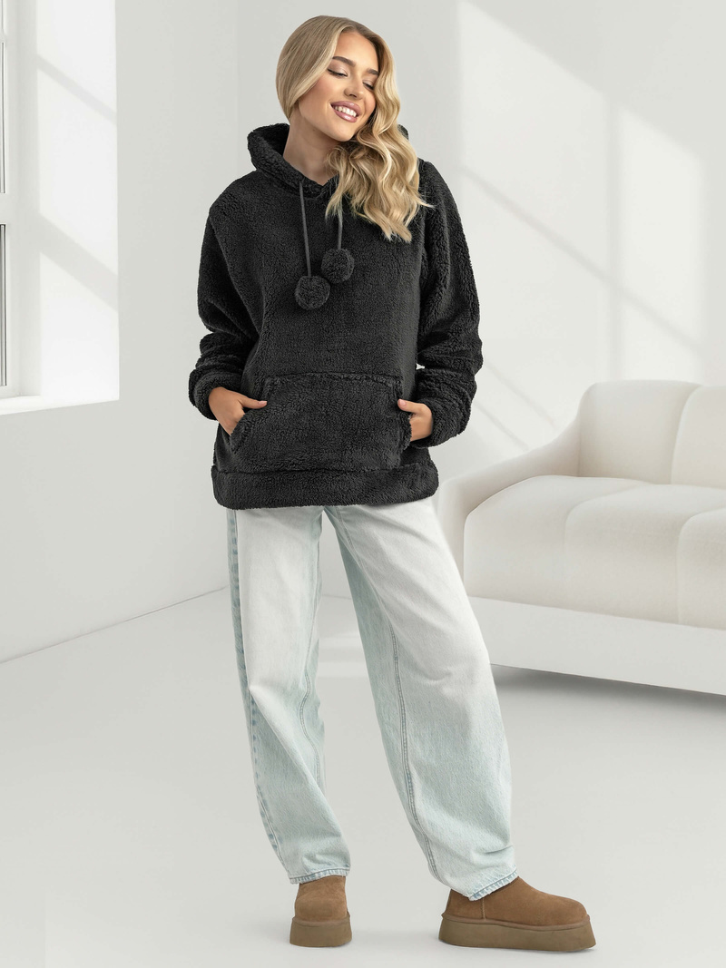 Sieviešu džemperis ar kapuci melns OZONEE JS/HH192/3