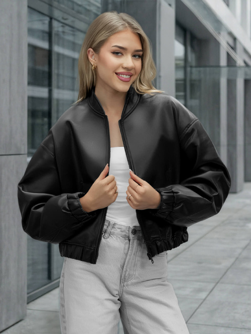 Sieviešu ādas jaka melna OZONEE JS/11Z8281Z