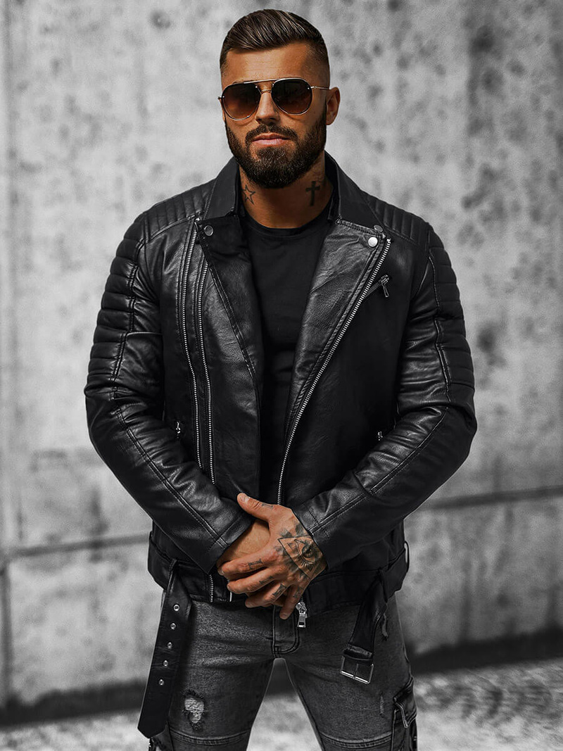 Vīriešu ādas virsjaka melna OZONEE JS/11Z8005Z