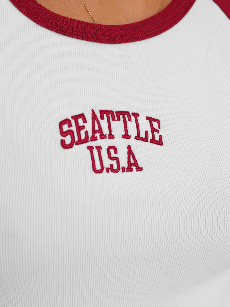 Sieviešu t-krekls balti-sarkans OZONEE JS/R61627