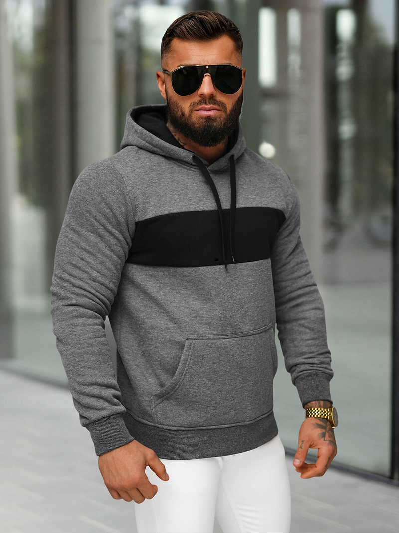 Vīriešu džemperis ar kapuci grafīta OZONEE JS/8B1315/5