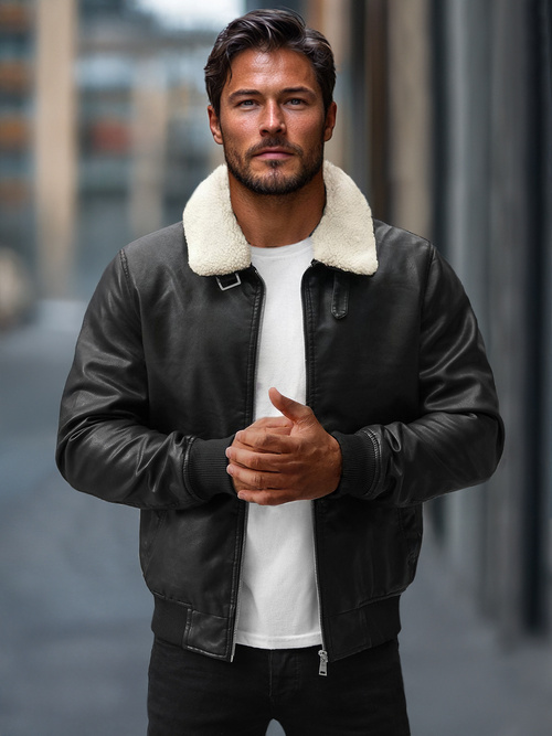 Vīriešu ādas virsjaka melna OZONEE JB/JP1178Z