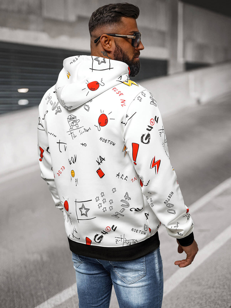 Vīriešu džemperis ar kapuci balta OZONEE JS/8B1223/1