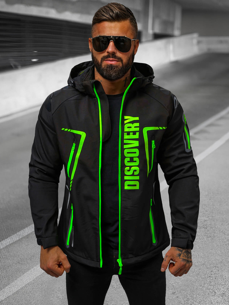 Vīriešu softshell virsjaka melni-zaļa OZONEE JS/HH025/1Z