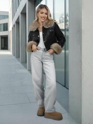 Sieviešu ādas jaka melni-smilšu OZONEE JS/61M8513/392B