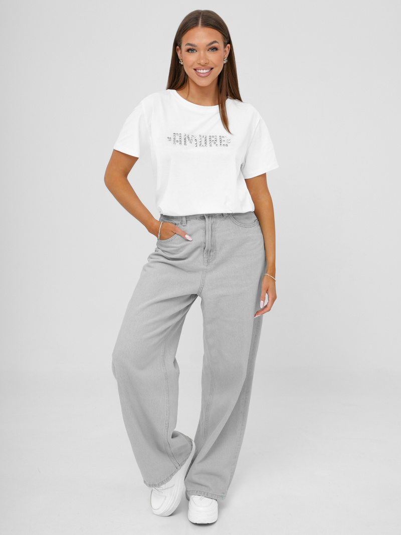 Sieviešu t-krekls balti-sudrabas OZONEE JS/YJ77716