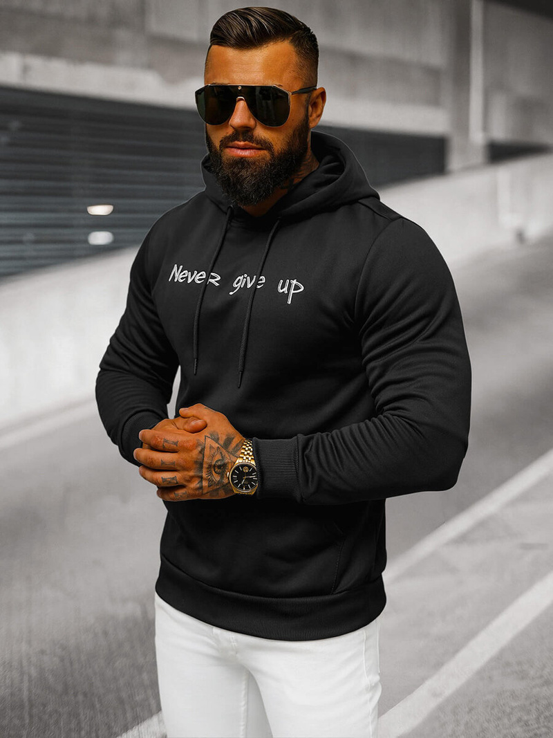 Vīriešu džemperis ar kapuci melna OZONEE JS/27B6512/3