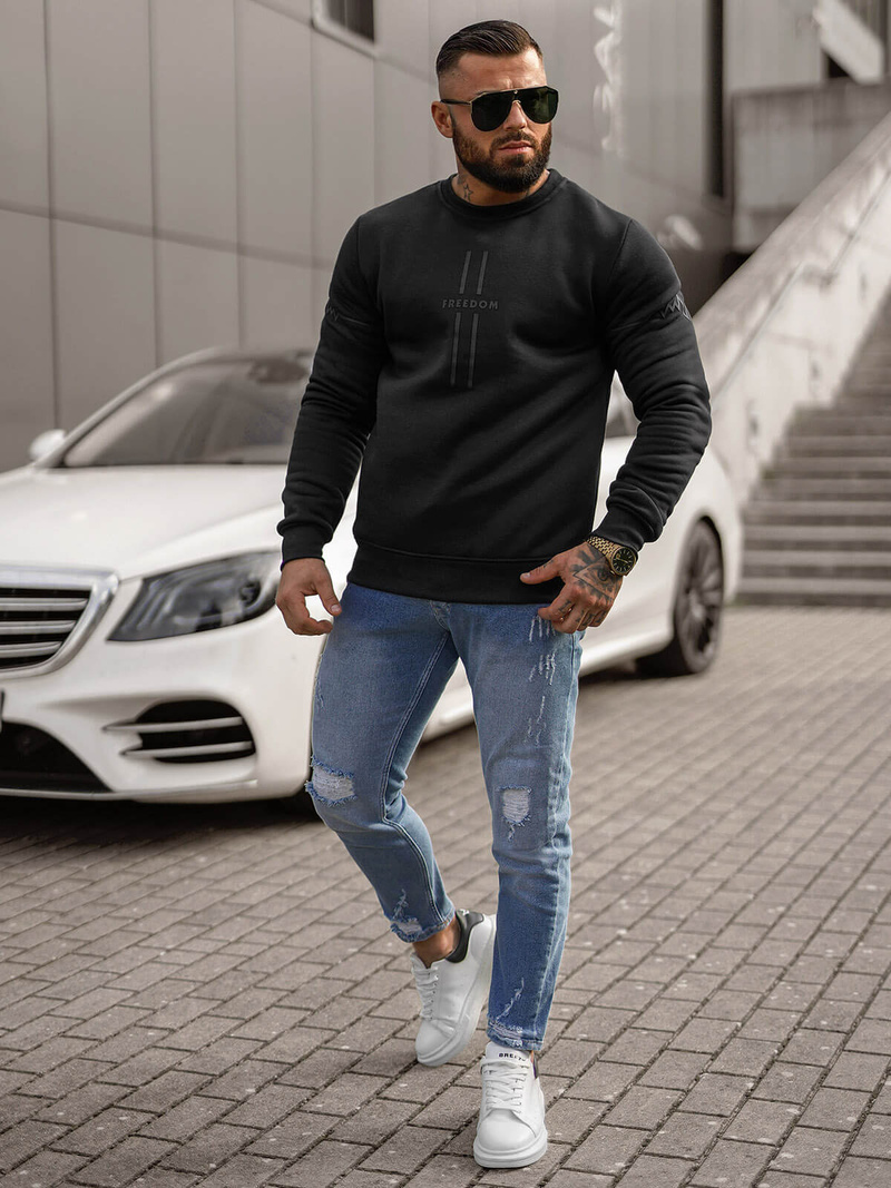 Vīriešu džemperis melns OZONEE JS/8B1358/3