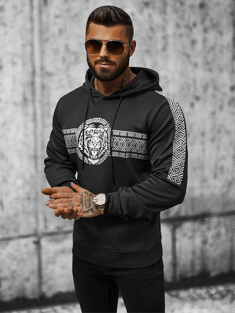 Vīriešu džemperis ar kapuci melna OZONEE JS/8B996/3