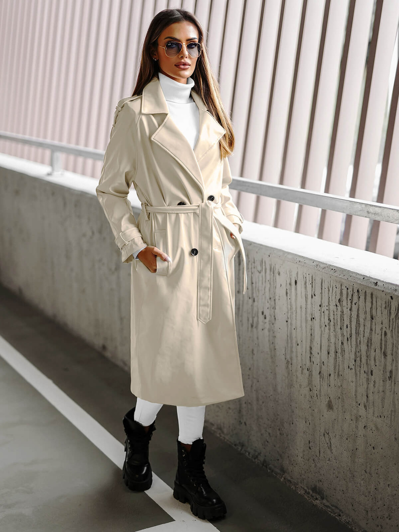 Sieviešu ādas mētelis gaiši-smilšu OZONEE JS/11Z8100