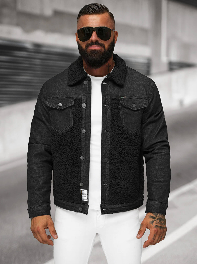 Vīriešu džinsu jaka šerpa melna OZONEE NB/MJ533NZ