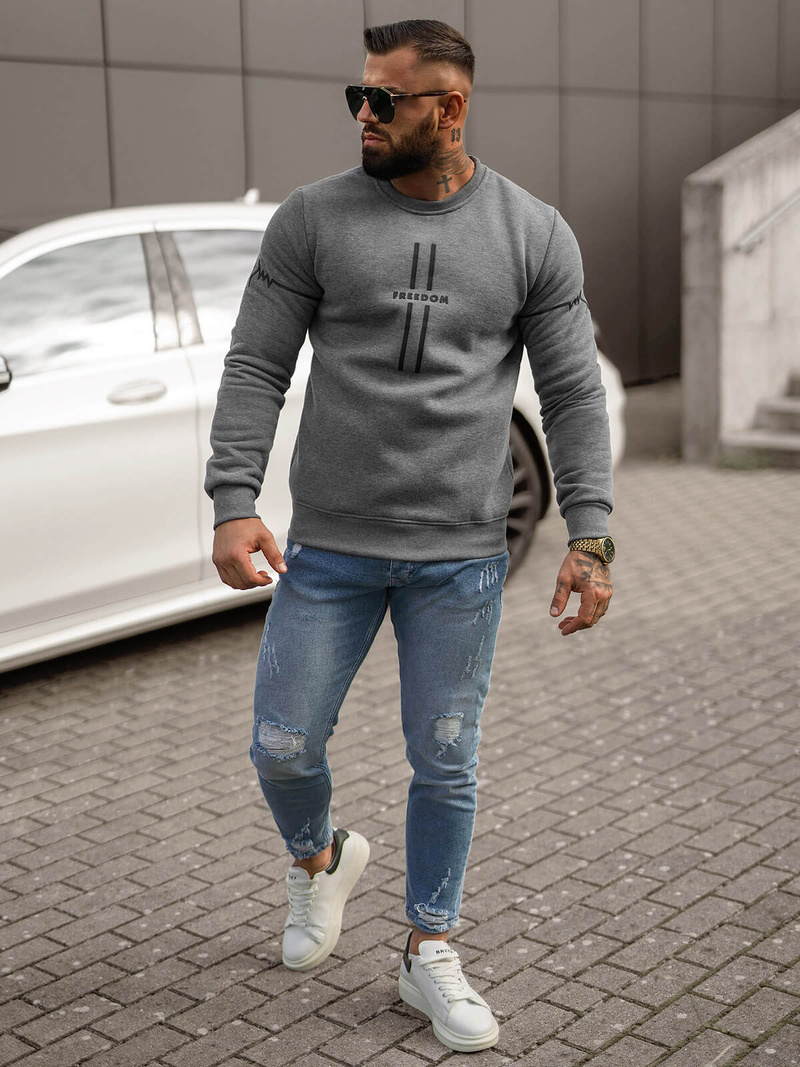 Vīriešu džemperis grafīta OZONEE JS/8B1358/5