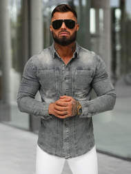 Vīriešu džinsu krekls pelēka OZONEE NB/MC712GZ