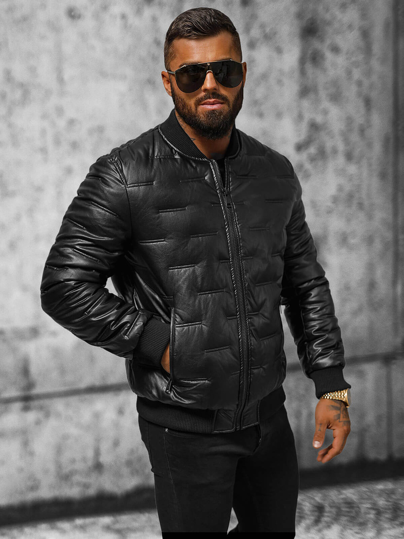 Vīriešu ādas virsjaka melna OZONEE O/11Z8099