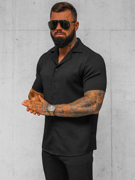 Vīriešu krekls ar īsām piedurknēm melns OZONEE O/Y971T