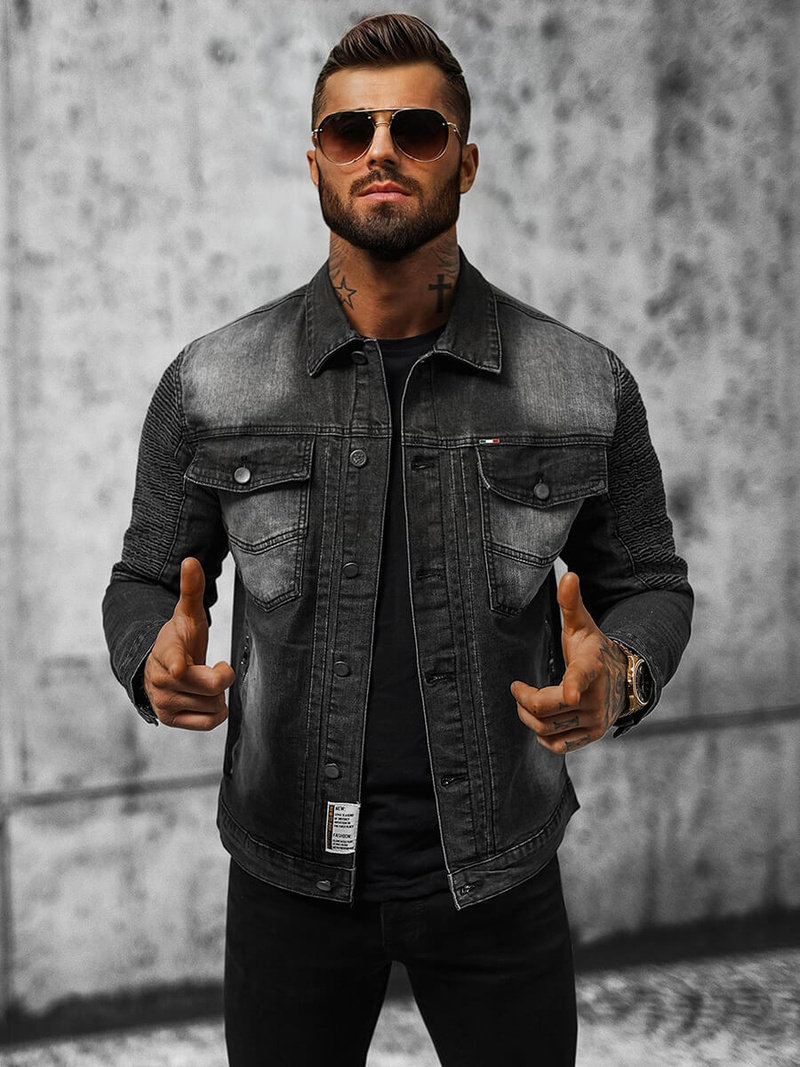 Vīriešu džinsu jaka melna OZONEE NB/MJ521N