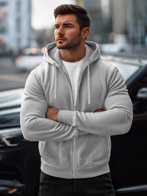 Vīriešu džemperis ar kapuci pelēks OZONEE JS/2008Z