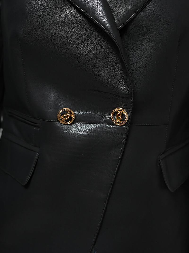 Sieviešu ādas jaka melna OZONEE JS/11Z8121