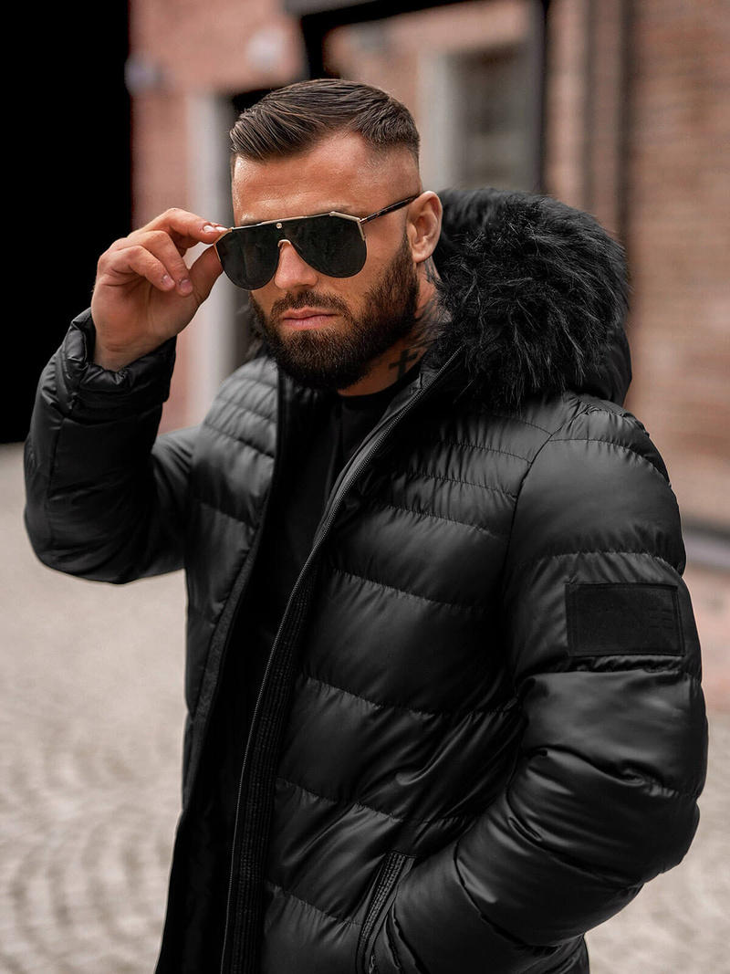 Vīriešu ziemas virsjaka melna OZONEE O/M801Z