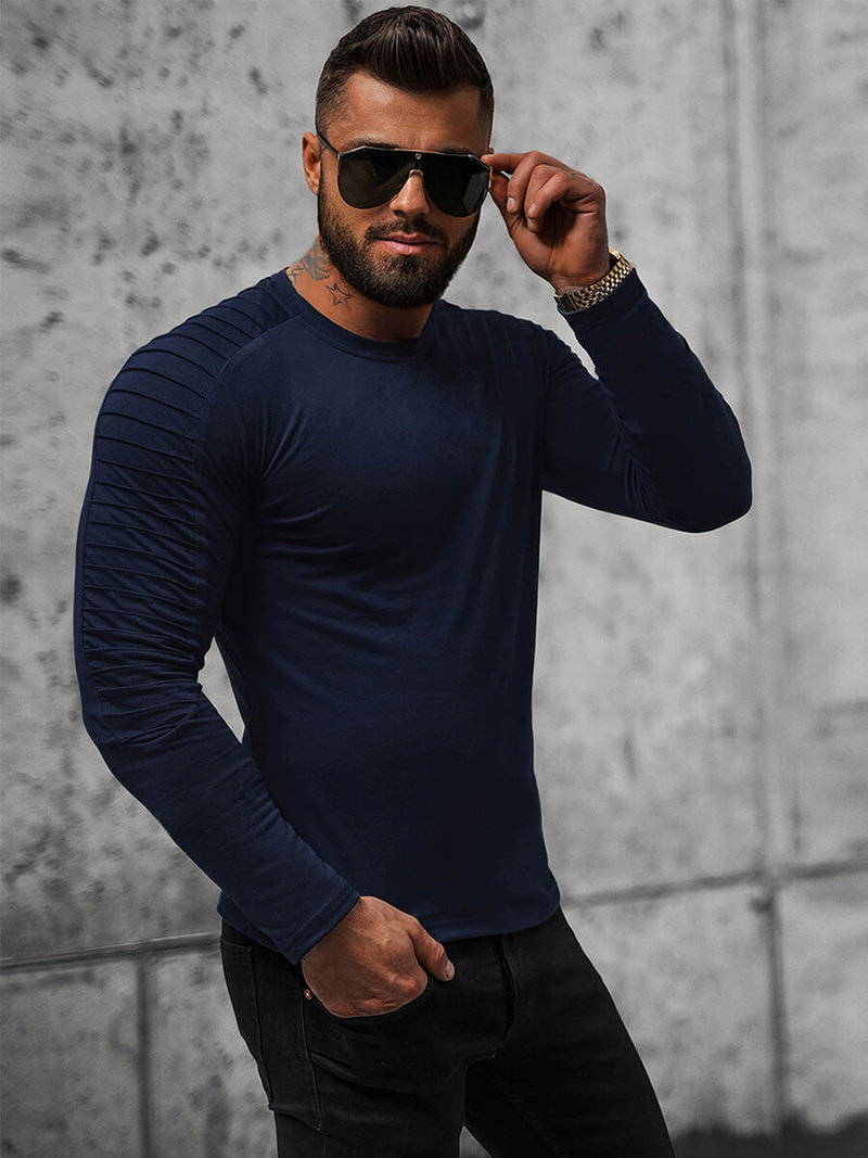 Vīriešu t-krekls ar garām piedurknēm tumši zils OZONEE O/B262