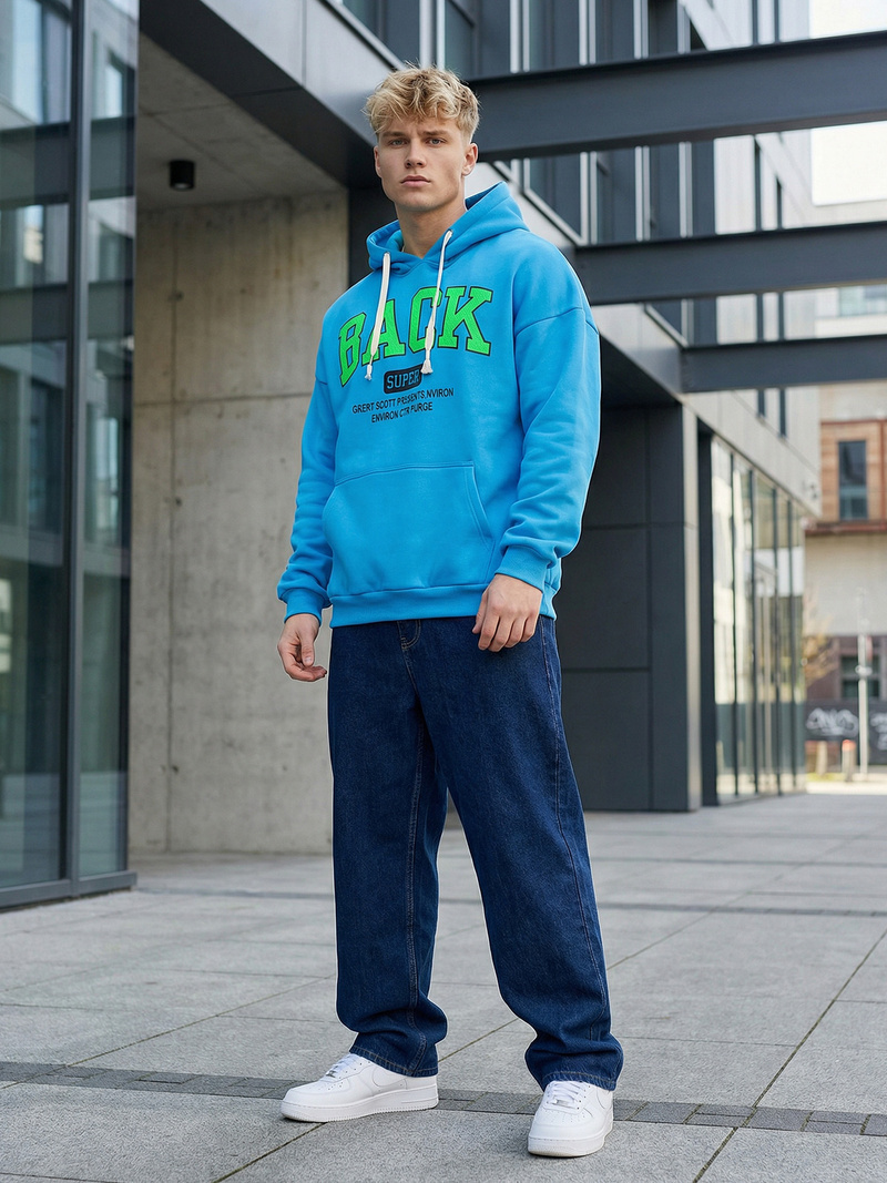 Vīriešu džemperis ar kapuci debesu zila OZONEE O/TT30513Z