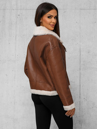 Sieviešu ādas jaka brūna OZONEE JS/11Z8176Z