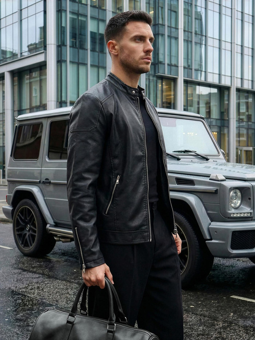 Vīriešu ādas virsjaka melna OZONEE JS/11Z8027